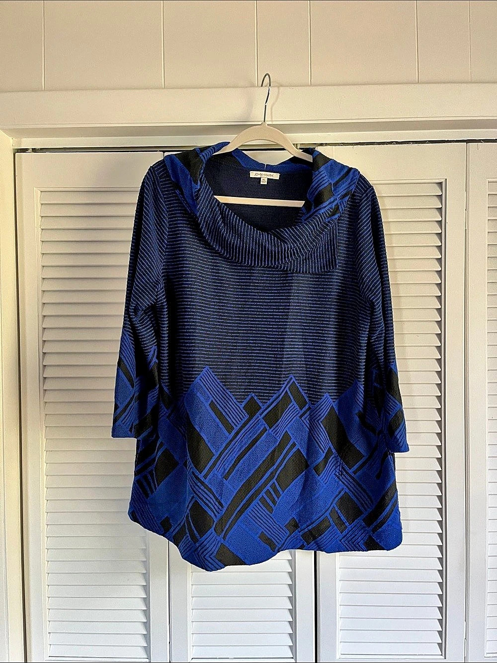 JOHN MARK Geometric Tunic in Blue & Black Size XL